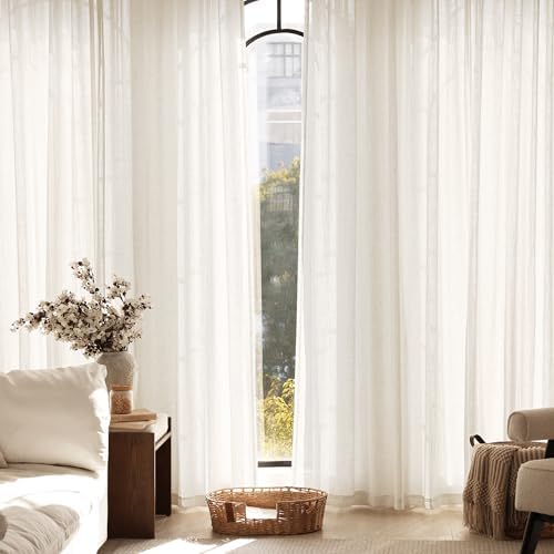 Triple Pleated Linen Curtains 63 inches Long 2 Panels Set Light