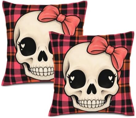 Plaid Accent Pillow Covers 22x22 Inch Set of 2 Linen for Halloween
