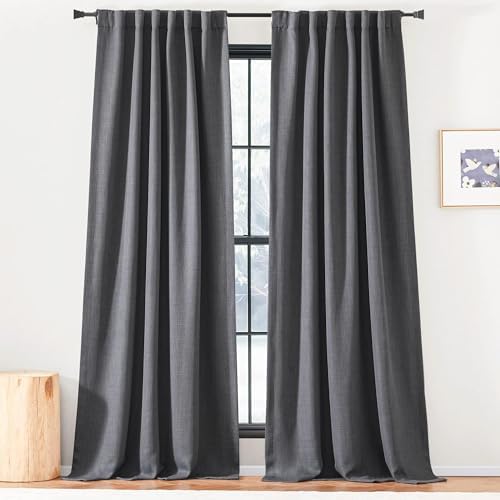NICETOWN Charcoal Gray Linen Room Darkening Curtains for Bedroom