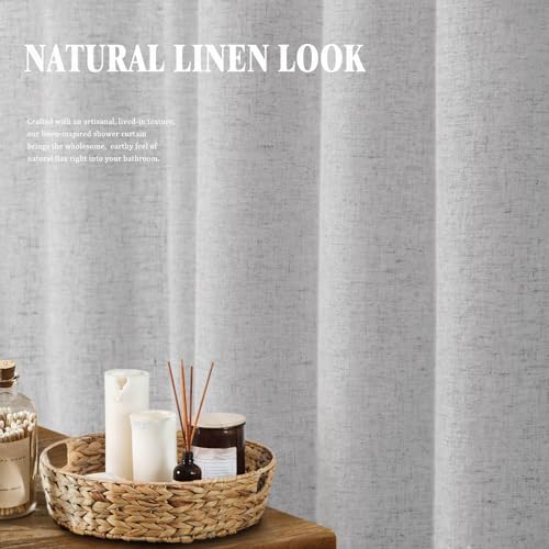 Linen Shower Curtain Grey Boho Farmhouse 72" W x 72" L