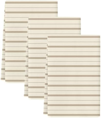 Beige Brown Striped Kitchen Towels Set of 3, Water Absorbent Dish