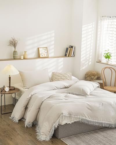 INFLAG Boho Duvet Cover, 100% Cotton Bohemian Tassel Comforter Cover