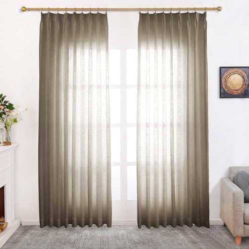 96 Inches Long Pinch Pleated Linen Light Filtering Curtains