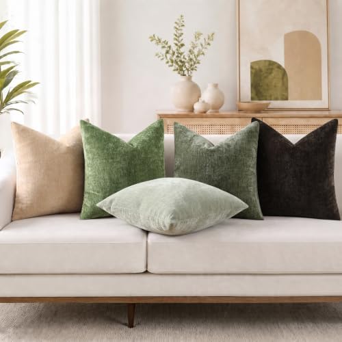 decorUhome Fall Chenille Dark Olive Green Throw Pillow Covers 22x22