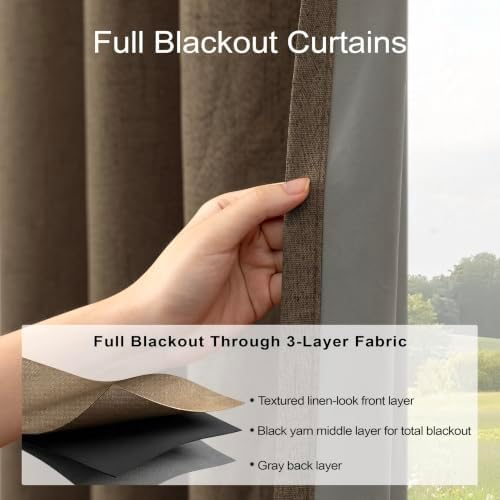72 Inches Dark Brown Total Blackout Bronze Grommet Curtains for