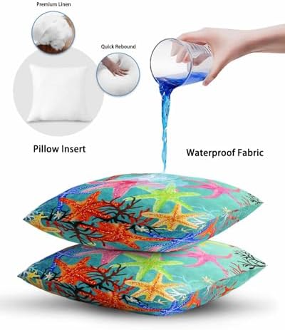 Outdoor Pillow Covers with Inserts,Coastal Colorful Starfish