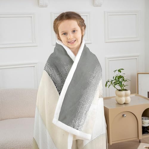 jejeloiu Gray Beige White Sherpa Blanket Plush Fuzzy Modern Abstract