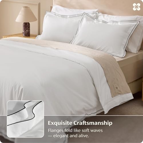 Bedsure PureWoven 100% Cotton Percale Duvet Cover Queen, Leaf Edge