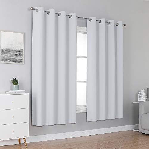 DUALIFE Greyish White Curtains 63 Inches Long Thermal Insulated Room