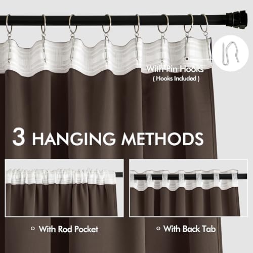 MIULEE Chocolate Brown Back Tab Blackout Curtains 52"x72" Long 2