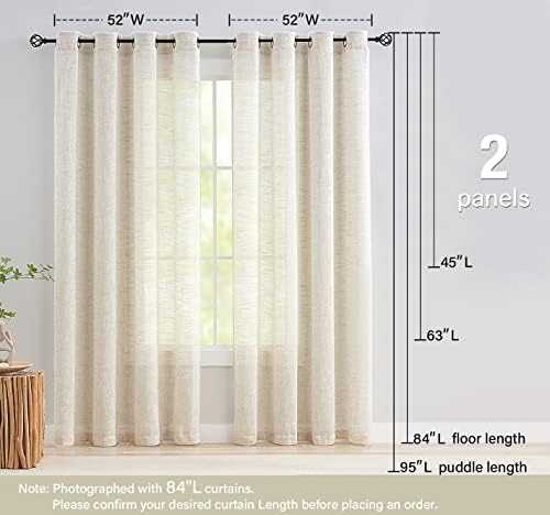 Linen Textured Semi Sheer Curtains 45inch Natural Beige Rustic