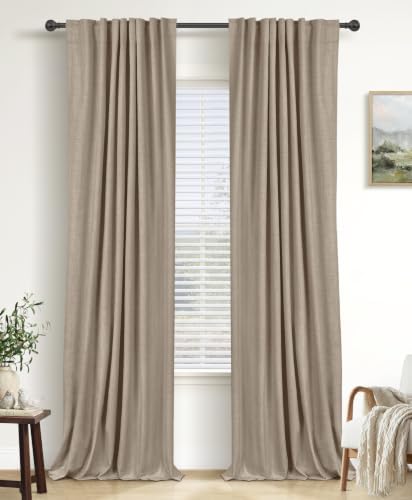 Linen Total Blackout Curtains for Bedroom 84 Inch Long Burlywood Birch
