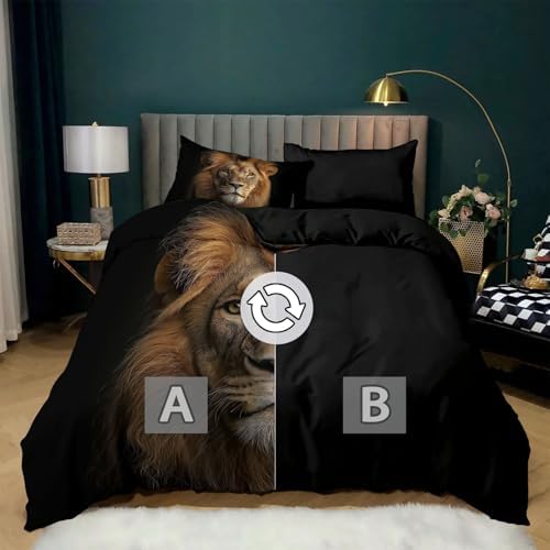 King Duvet Cover Set Photography Animal Lion Bedding with Reversible