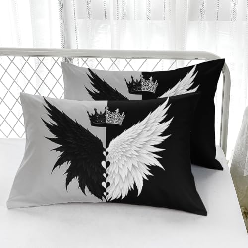AILONEN Crowned Feather Wings Fitted Sheet Set Twin XL, Black White