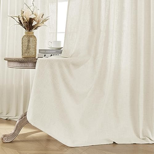 Joydeco Linen Curtains 2 Panel Set, Ivory on Linen Curtains 108 Inch
