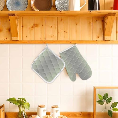 Quilted Cotton Terry Cloth Oven Mitt, Pot Holder Light Green Grey