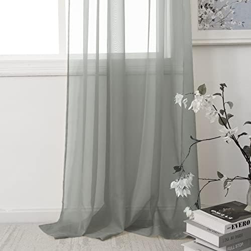HUTO Sage Grey Sheer Curtains 96 Inches Long Rod Pocket Window Sheer