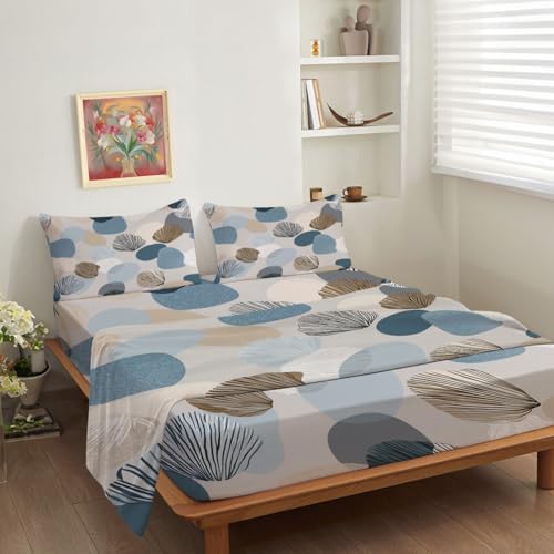 Shrahala Coastal Neutral Tones Queen 4 Piece Sheets Set, Shell Pebble