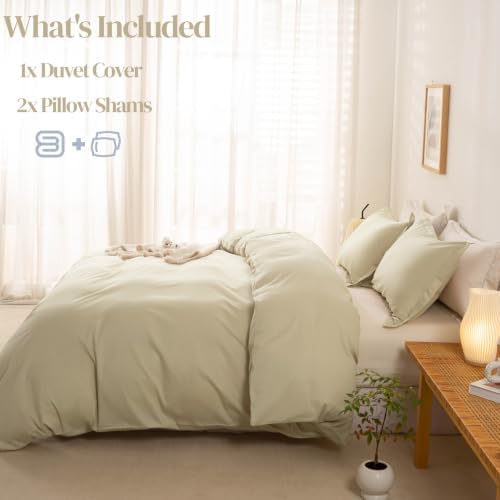 OAITE Duvet Cover Set 100% Washed Cotton Solid 3pcs