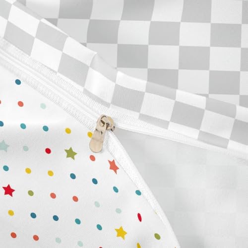 Manfei Neutral Checkerboard Duvet Cover Set,Simple Block Comforter
