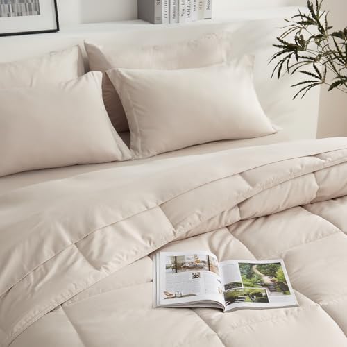 COZYART Full Comforter Set 7 Pcs, Beige Bed in a Bag