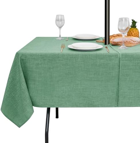 LUSHVIDA Outdoor Tablecloth with Umbrella Hole, Natural, 60x84 Inch