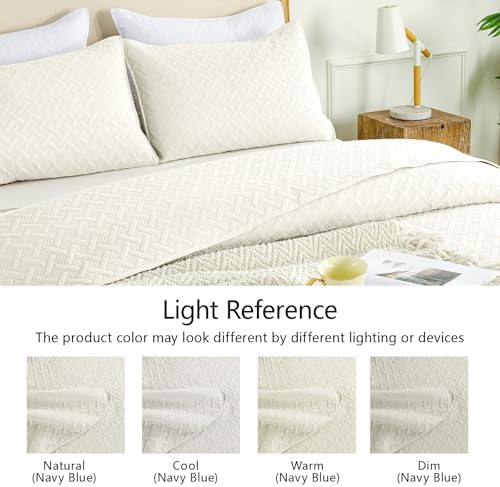 FLYMME Quilts King Size,Lightweight Cream Bedspreads,Basket Weave