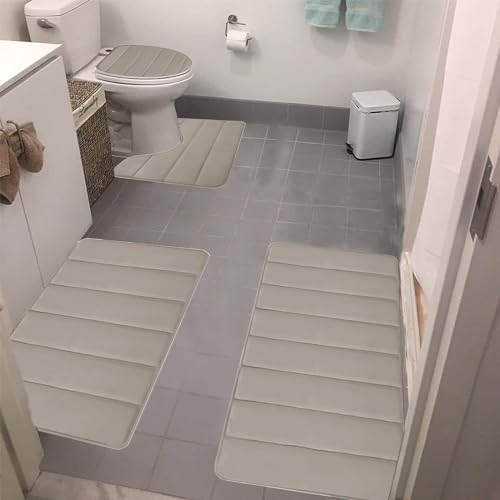 Bathroom Rug Sets 4 Piece, Non Slip Memory Foam Bathroom Rugs, Machine