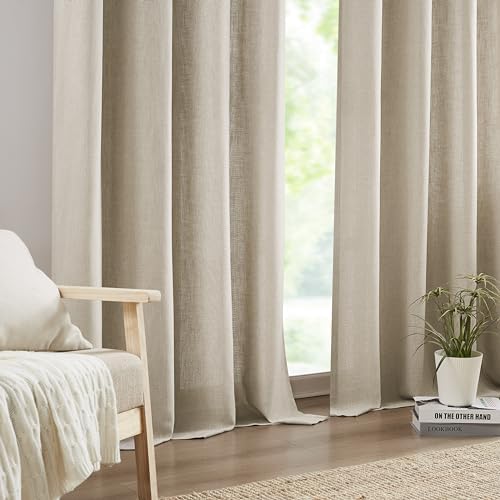 Central Park Sand Semi Sheer Grommet Curtain Linen Blended, 58" Wx108