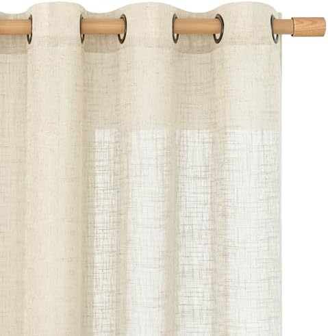 LAMIT Beige Linen Sheer Curtains 84 Inch Length for Living Room 2