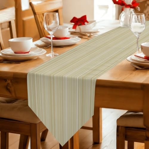 Table Runner 108 Inches Long, Rustic Beige Striped Table Runners for