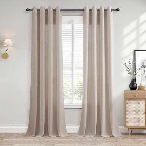 SMABU Linen Grommet Curtains 96 Inches Long for Living Room Sand Beige