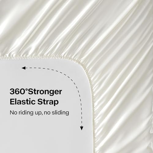 BEDELITE Satin Sheets Full Size Bed Set, Ivory White, 4 Pieces