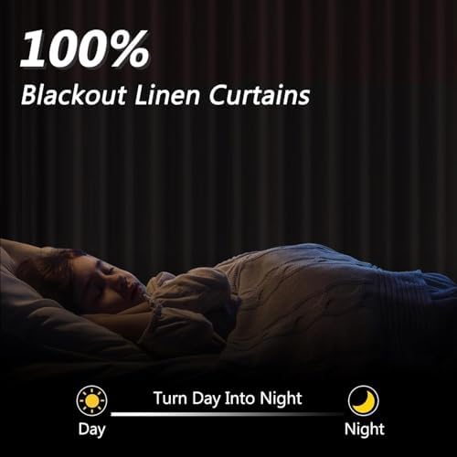 Guken Extra Long 100% Blackout Linen Curtains 120 Inches Birch Beige