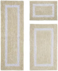TRP Tufted Cotton Sand White Bathroom Rugs Sets 3 Piece