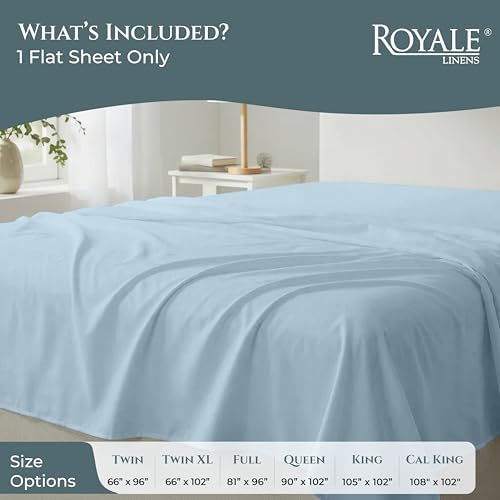 Royale Linens Queen Flat Sheet Only, Luxury Breathable Sateen Weave