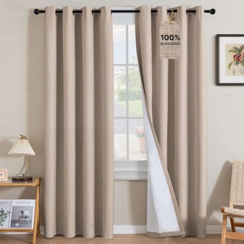 H.VERSAILTEX 100% Blackout Linen Curtains 96" L 2 Panels Heathered