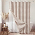 BTTN 3-in-1 Long Boho Linen Fabric Shower Curtain with Liner, 72x84