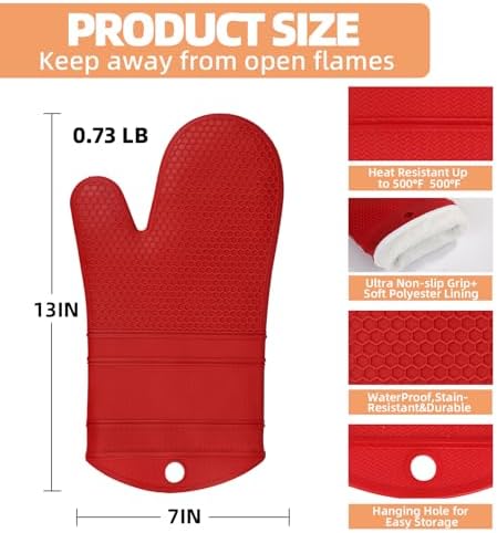 YUTAT Silicone Oven Mitts,Heat Resistant 2PCS Oven Mitts with Soft