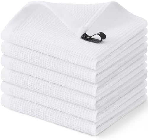 Homaxy 100% Cotton Waffle Weave Dish Cloths, 6 Pack, White