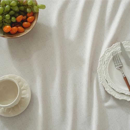 Rectangle Natural Flax Linen Solid Color Tablecloth, Spring Stain