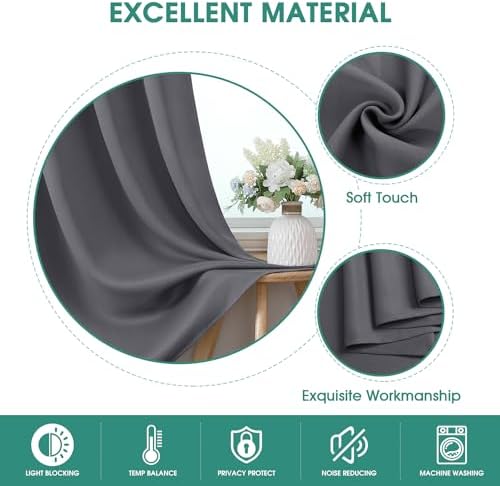 HOMEIDEAS Blackout Curtains, 2 Pages Grey Gray Room Darkening Bedroom