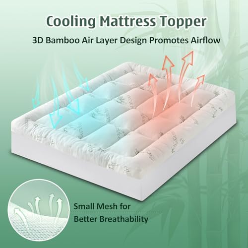 DOWNCOOL 3 Inch Queen Mattress Topper, Breathable Bamboo Viscose Air