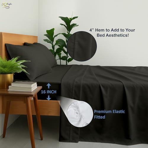 Cottinton Lane 4 Piece King Size Sheet Set, Premium 100% Cotton Bed