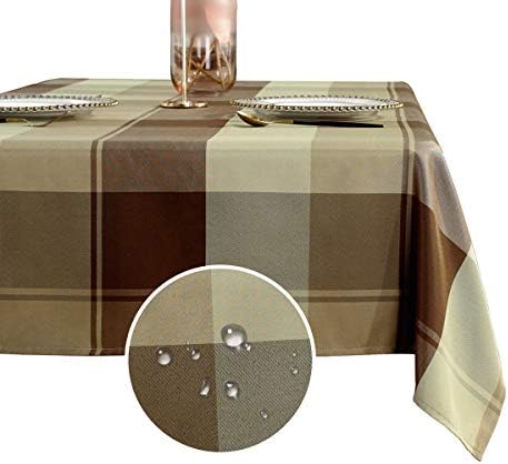 SASTYBALE Rectangle Tablecloth, 52" x 70" Checkered Table Cloth, Taupe