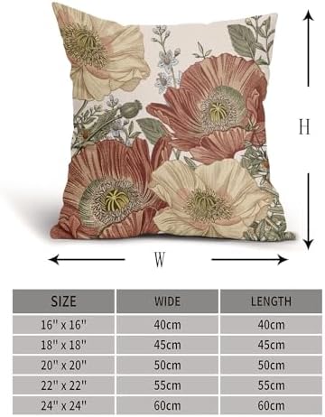 Vintage Floral Pillow Covers 18X18 Inch Set of 2 Red Rust Brown Yellow