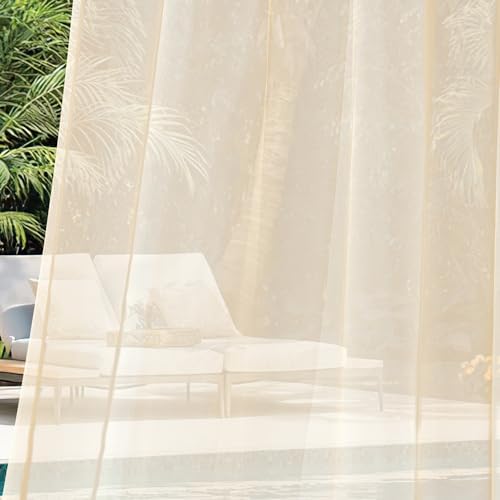 MIULEE Cream Beige Waterproof Outdoor Sheer Curtains for Patio 54W x