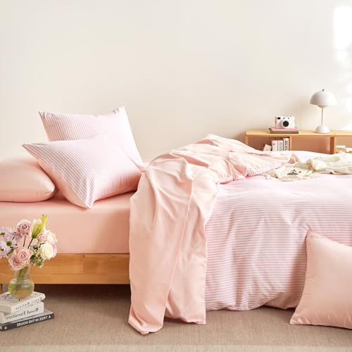 Wake In Cloud - Striped Cotton Duvet Cover Set, Ticking Stripe