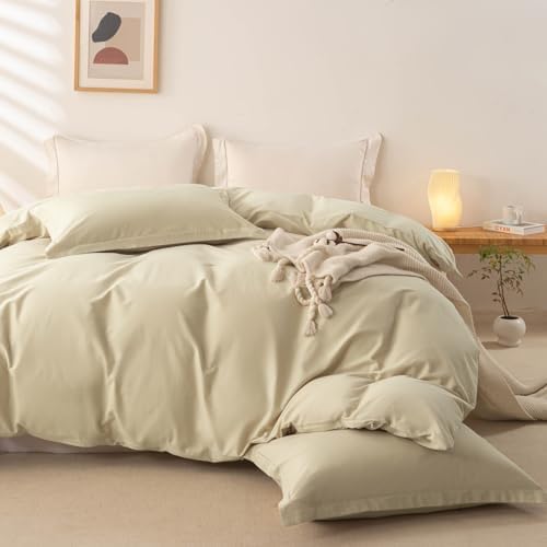 OAITE Duvet Cover Set 100% Washed Cotton Solid 3pcs