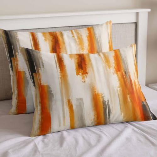 Orange Beige Gray Duvet Cover Queen Size Bedding Set 4 Pieces, 1